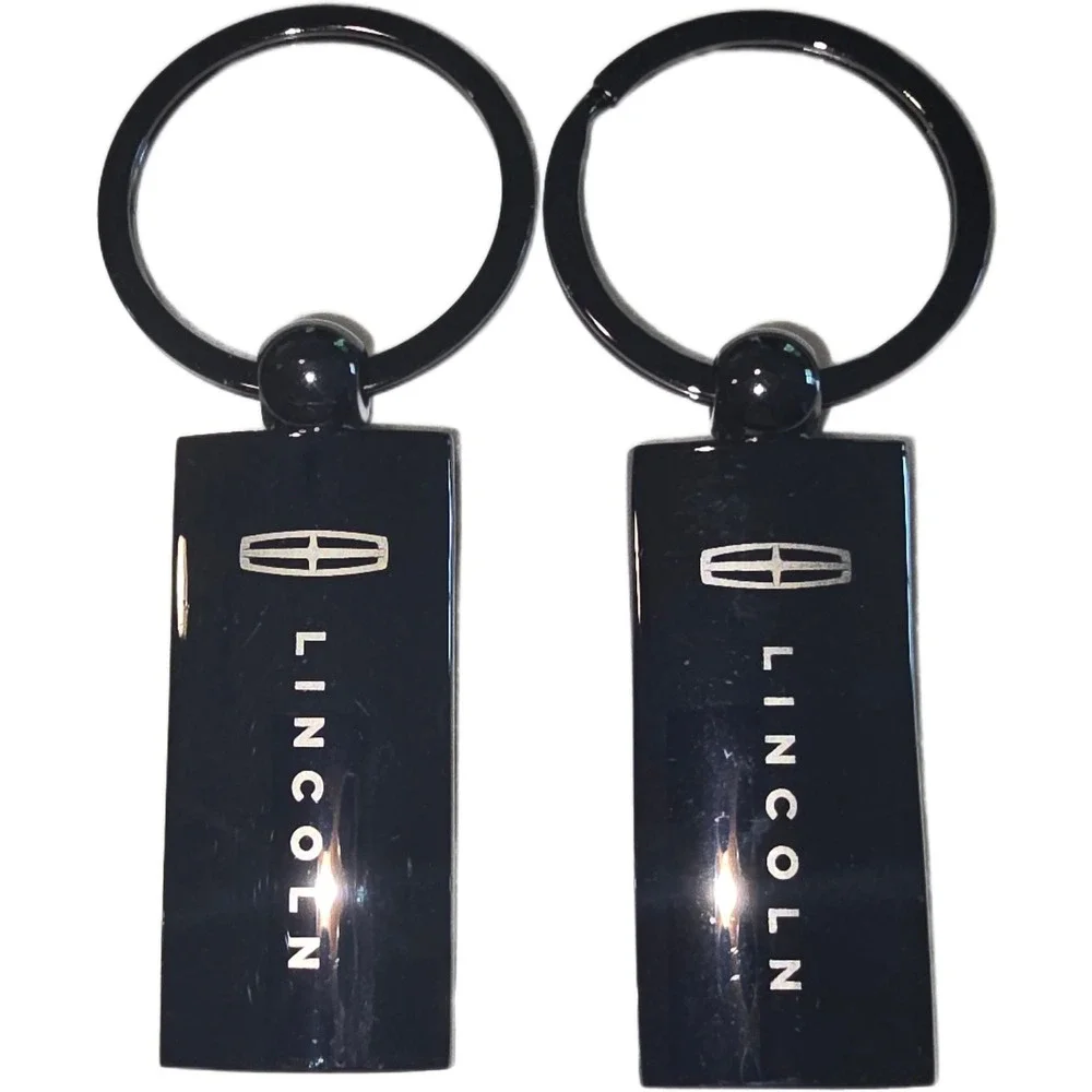 Pair of Lincoln Logo Metal Keychains Black Chrome Automotive Key Fobs 2 Pack